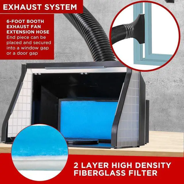 Alt view image 5 of 7 - Master Airbrush Extra Large Dual Fan Portable Airbrush Hobby Spray Booth with LED Lighting - Portable Paint Booth with 6' Exhaust Hose, 22.25"x19"x14", Turntable, 25W Fans Powerful Extraction, Model