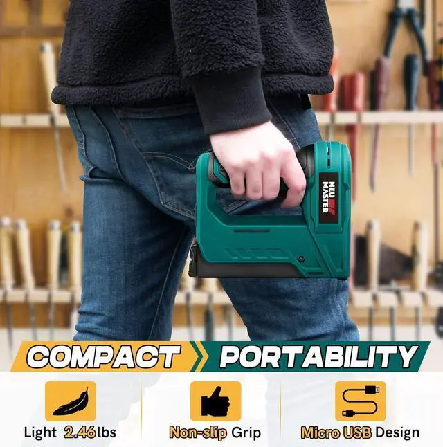 Alt view image 4 of 7 - Staple Gun Cordless, NTC0070 Li-ion Rechargeable Battery Staple Guns kit with Staples and USB Charger, Power Tacker for Upholstery, Material Repair, Decoration, Carpentry, Furniture DIY