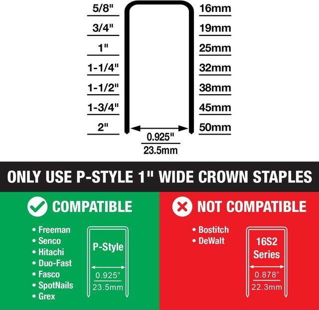 Alt view image 7 of 7 - PWC50 Pneumatic 16 Gauge 1" Wide Crown Stapler for Senco P Type Staples