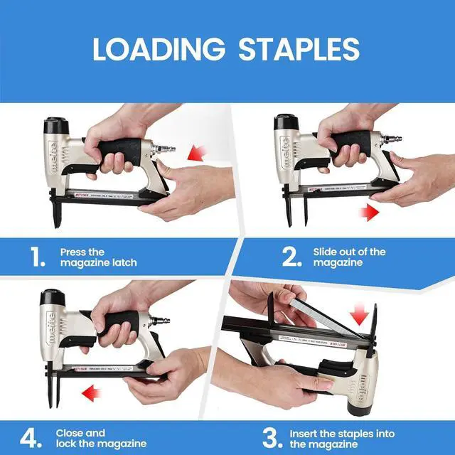 Alt view image 4 of 7 - MT7116LN Pneumatic Upholstery Stapler 22 Gauge 71 Series 3/8" Crown 1/4" to 5/8" Length Long Nose Stapler Industrial Fine Wire Stapler