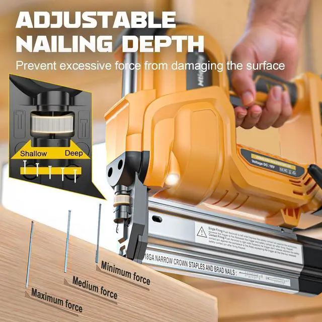 Alt view image 4 of 7 - Brad Nailer for Dewalt 20V Battery (No Battery), 2-in-1 Electric Nail Gun/Staple Gun, 18 Gauge Nail Gun Battery Powered with 1000 Nails for Wood Carpentry, Adjustable Depth, 2 Modes