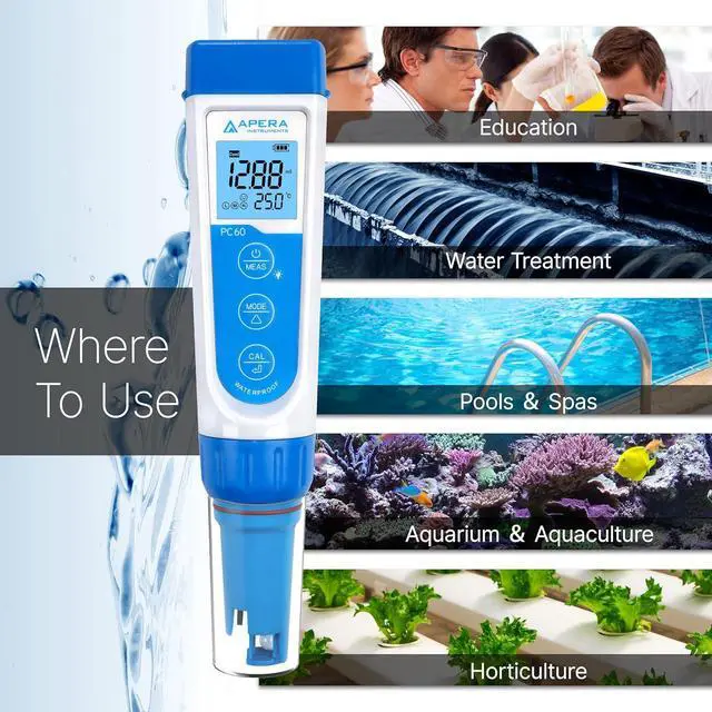 Alt view image 4 of 7 - INSTRUMENTS AI316 Premium Series PC60 5-in-1 Waterproof pH/EC (Conductivity) /TDS (ppm) /Salinity (ppt) /Temp. Multi-Parameter Pocket Tester Kit