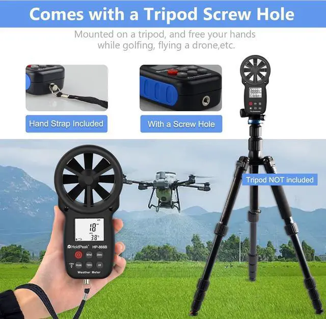 Alt view image 4 of 7 - 866B Handheld Anemometer, Digital Wind Speed Gauge Meter, Air Flow Velocity Temperature CFM Measuring Device for HVAC Outdoor Sailing Shooting Golf