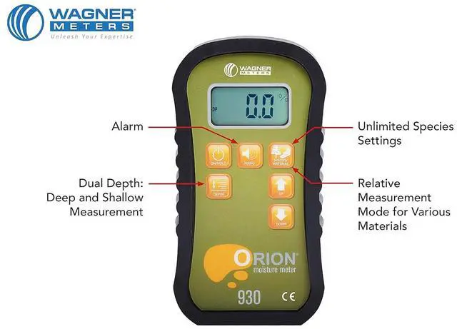 Alt view image 4 of 7 - 930 Pinless Wood Moisture Meter by Wagner Meters I Accurate, Non-Damaging, Dual Depth Lumber Moisture Measurement, On-site Calibration (Traceable Calibrator - NIST)