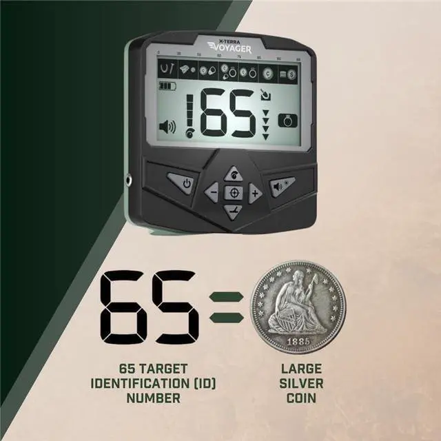 Alt view image 3 of 7 - X-TERRA VOYAGER All-Terrain Pinpointing Adult Metal Detector with Waterproof Coil, 4 Detect Modes, Clear Target ID, Backlit Display (Complete Kit with Headphones, Backpack, Collapsible Digger)