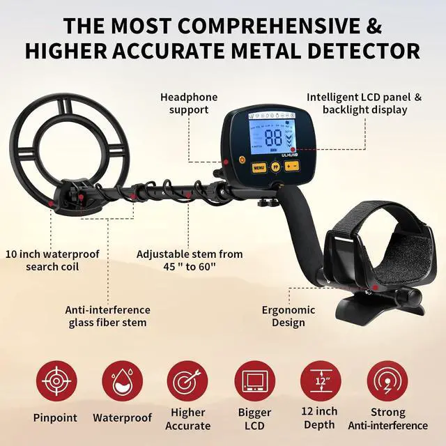 Alt view image 2 of 7 - Upgraded Metal Detector for Adults-Professional Higher Accuracy 9 Gold Detector with LCD Display, Advanced DSP Chip with 12'' Detection Depth