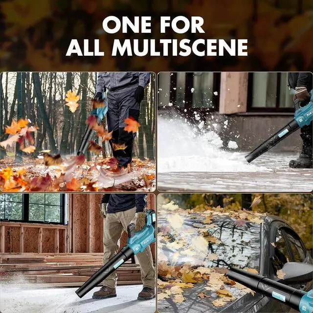 Alt view image 7 of 7 - 580CFM/160MPH & 3 Speed Levels Electric Leaf Blower with 2 x 4.0Ah Battery and Charger, Extension Tube Blower for Lawn Care, Yard, Garage, Blowing Leaves, Dust or Snow, Blue
