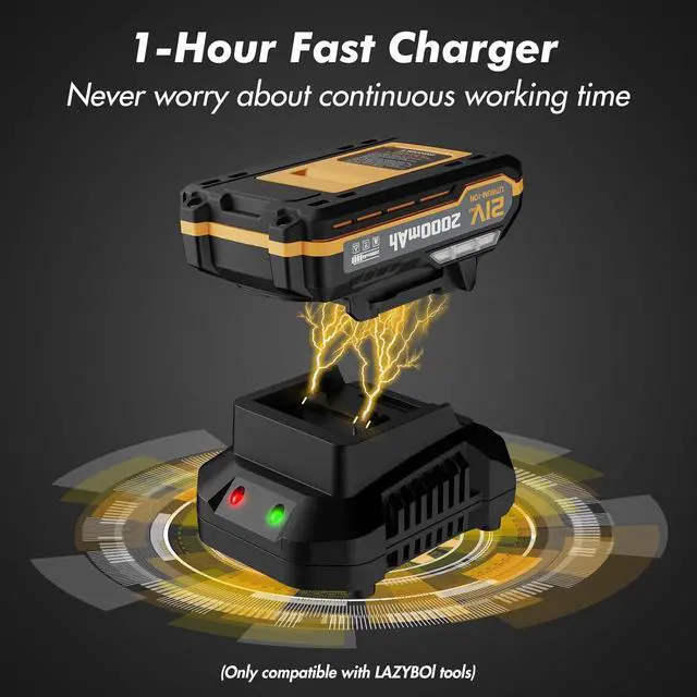 Alt view image 5 of 7 - Cordless with 2 Batteries and Charger, 21V Electric Leaf Blower with 2 Speed Modes, 2.0Ah Lightweight Battery Powered Blowers for Lawn Care, Patio, Blowing Leaves