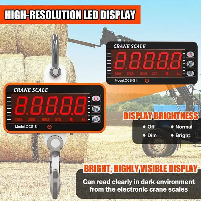 Alt view image 2 of 7 - 1000kg/2000lb Digital Crane Scale Heavy-Duty Industrial Hanging Scale with Remote Control Smart Type LED Display CE Certified Electronic Weighing Crane Scale (Orange)