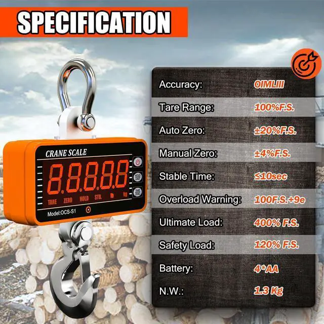 Alt view image 4 of 7 - 1000kg/2000lb Digital Crane Scale Heavy-Duty Industrial Hanging Scale with Remote Control Smart Type LED Display CE Certified Electronic Weighing Crane Scale (Orange)