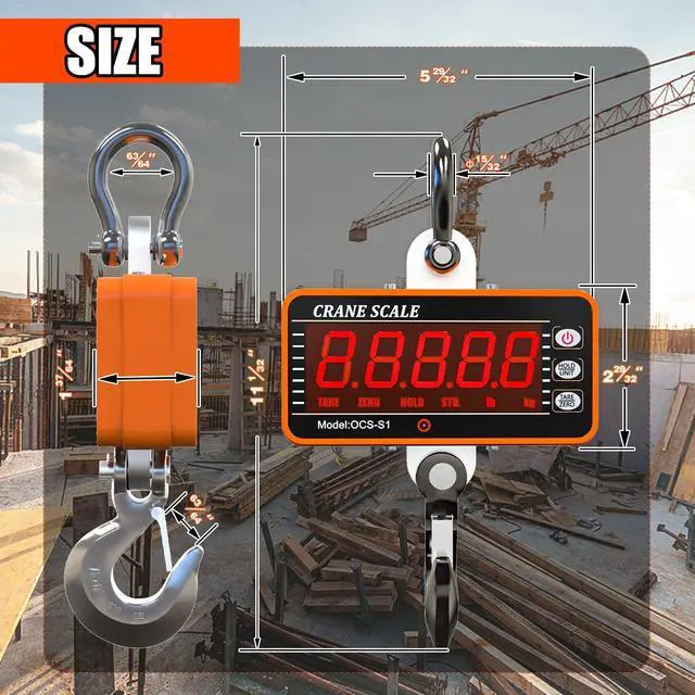 Alt view image 5 of 7 - 1000kg/2000lb Digital Crane Scale Heavy-Duty Industrial Hanging Scale with Remote Control Smart Type LED Display CE Certified Electronic Weighing Crane Scale (Orange)