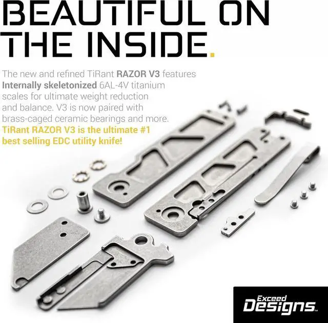 Alt view image 4 of 7 - Designs TIRANT RAZOR V3 (Stonewashed) 6Al-4V Titanium Utility Knife & EDC Pocket Knife, Box Cutter, Razor Blade EDC Tool