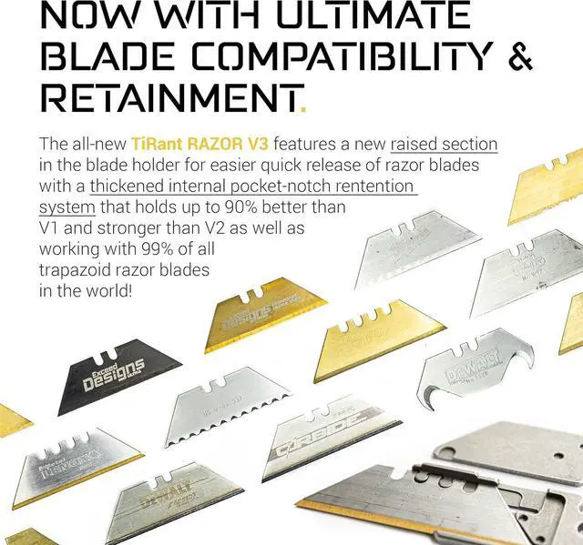 Alt view image 6 of 7 - Designs TIRANT RAZOR V3 (Stonewashed) 6Al-4V Titanium Utility Knife & EDC Pocket Knife, Box Cutter, Razor Blade EDC Tool