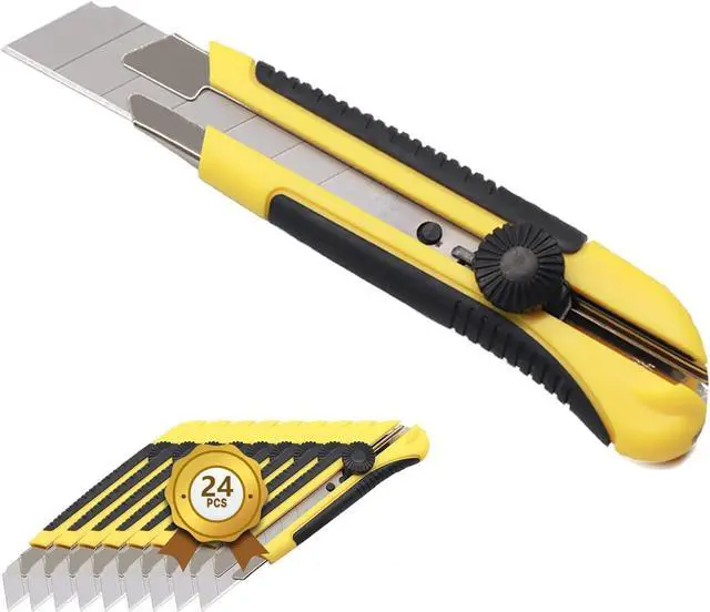 Main image of 24 Pack Utility Knife, Retractable Box Cutter for Cartons, Cardboard and Boxes, 25mm Wider Razor Sharp Blade, Smooth Mechanism, Perfect for Office and Home use