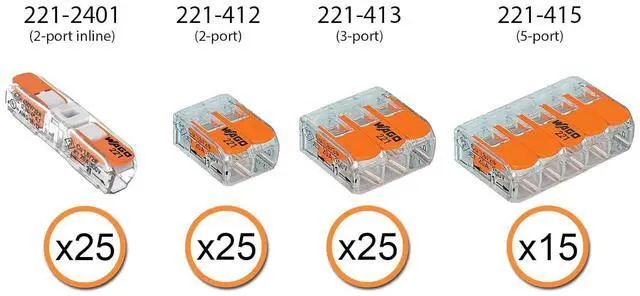 Alt view image 2 of 7 - 221 Lever Nuts 90pc Compact Splicing Wire Connector Assortment with Case. Includes (25x) 221-2401, (25x) 221-412, (25x) 221-413, (15x) 221-415