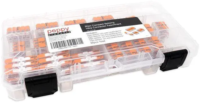 Alt view image 5 of 7 - 221 Lever Nuts 90pc Compact Splicing Wire Connector Assortment with Case. Includes (25x) 221-2401, (25x) 221-412, (25x) 221-413, (15x) 221-415