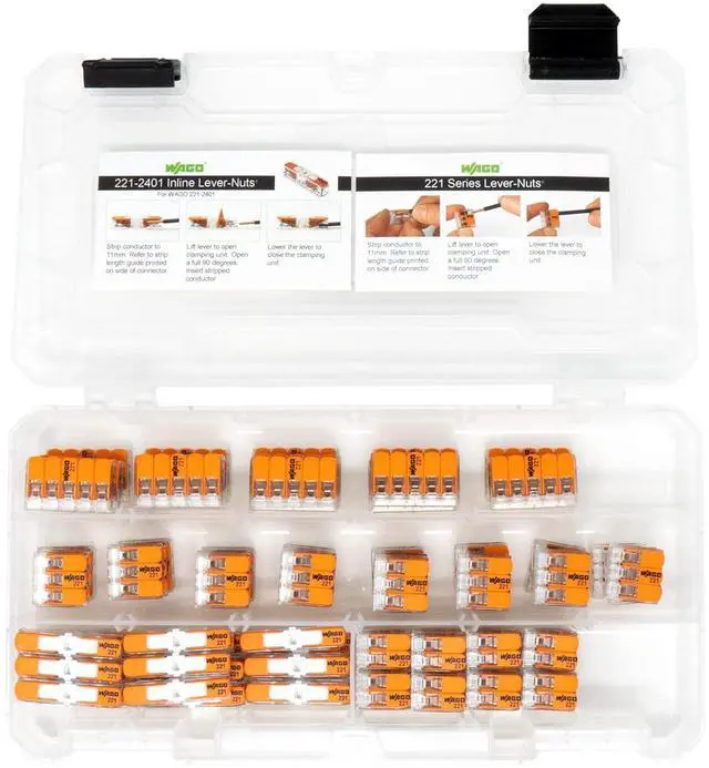 Alt view image 6 of 7 - 221 Lever Nuts 90pc Compact Splicing Wire Connector Assortment with Case. Includes (25x) 221-2401, (25x) 221-412, (25x) 221-413, (15x) 221-415