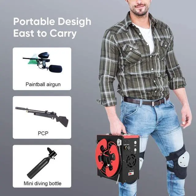 Alt view image 6 of 7 - CS3 PCP Air Compressor, Auto-Stop,Oil-Free, Built-in Water-Oil Separator Filter, Powered by Car 12V DC or Home 110V AC w/Converter,4500Psi/30Mpa,Paintball Air Compressor Pump