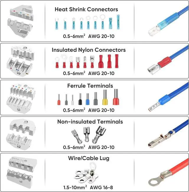 Alt view image 2 of 7 - Crimping Tool for Heat Shrink Connectors - Ratcheting Wire Crimper - Crimping Pliers - Ratchet Terminal Crimper - Wire Crimp Tool (Combo Kit)