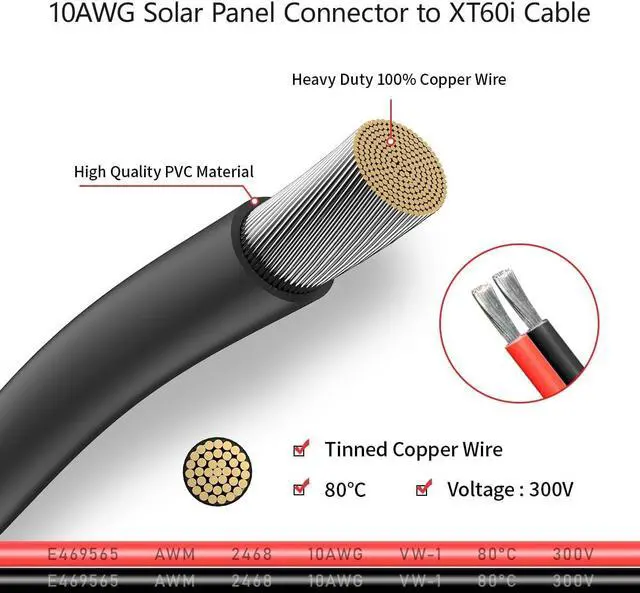 Alt view image 4 of 7 - 10AWG 25FT Solar to XT60i Cable 2 10 25 35 50 75 100FT Solar Connector to XT60i Adapter Cable for Portable Power Station (25FT)