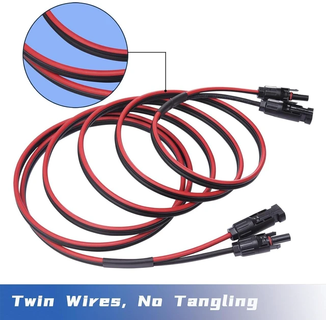 Alt view image 3 of 6 - Solar Cable 20 Feet 2x10 AWG Twin Wire Solar Extension Cable, Copper Strand with Female and Male Connectors on Both Ends, Solar Panel Cable Wire & Adaptor for Home, Shop and RV Solar Panels