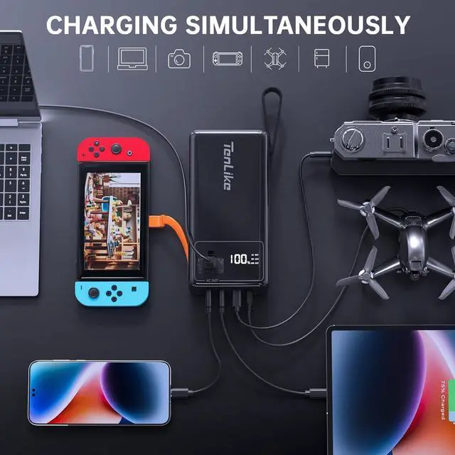 Alt view image 3 of 6 - Portable Power Station 99.9Wh Power Bank for Camping Essentials Small Electric Generator Large Lithium Battery with 110V 120W AC Plug in Output 60W Type-C Laptop Home Backup Outdoor Emergency, Black