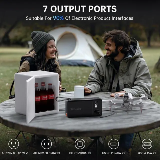 Alt view image 4 of 6 - Portable Power Station 99.9Wh Power Bank for Camping Essentials Small Electric Generator Large Lithium Battery with 110V 120W AC Plug in Output 60W Type-C Laptop Home Backup Outdoor Emergency, Black