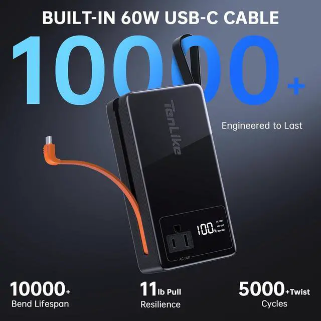 Alt view image 6 of 6 - Portable Power Station 99.9Wh Power Bank for Camping Essentials Small Electric Generator Large Lithium Battery with 110V 120W AC Plug in Output 60W Type-C Laptop Home Backup Outdoor Emergency, Black