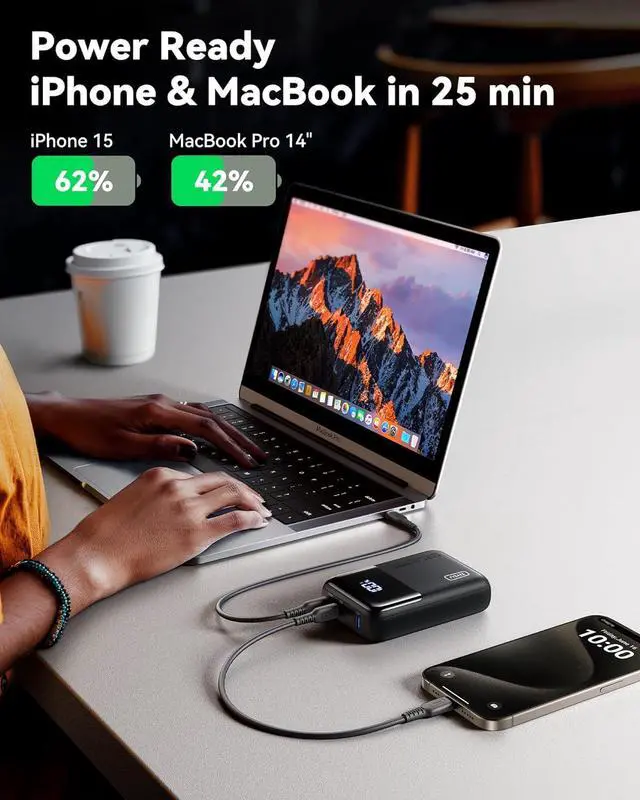 Alt view image 4 of 7 - 100W Power Bank, Mini Size 25000mAh High Capacity Laptop Portable Charger, USB C in&Out Tablet Powerbank, Smart Digital Display Phone Charger for iPhone 16 15, , iPad, MacBook, Laptop etc.