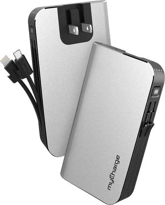 Main image of Portable Charger with Wall Plug  10050mAh Fast Charging  Power Bank for iPhone, , Android & More - External Battery Pack Portable Charger with Built-in Cables (Lightning + Micro USB)