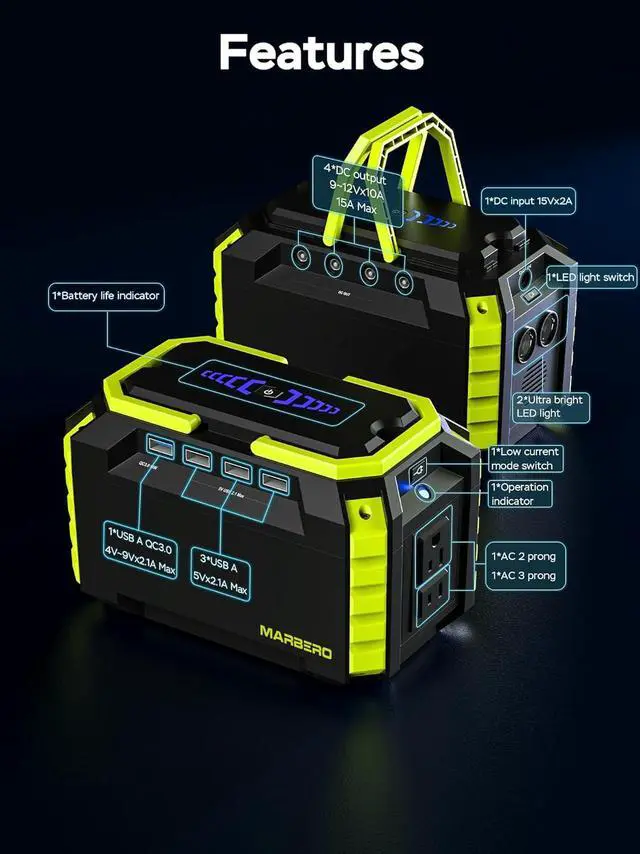 Alt view image 6 of 7 - Portable Power Station 150Wh Camping Solar Generator Laptop Charger Power Bank with AC Outlet 110V 150W Peak with 4*USB, 4*DC Ports, LED Flashlights for CPAP Home Camping Hurricane Emergency