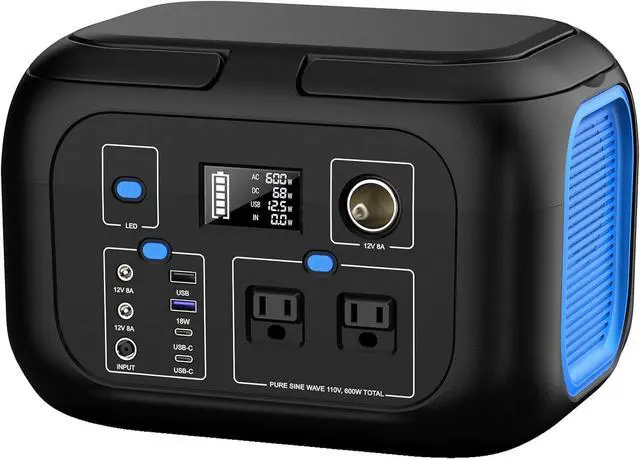 Main image of Portable Power Station 600W Power Bank 296Wh Solar Generator Lithium Battery Portable Generator Fast Charging with LED Light Battery Pack 9 Outputs Power Supply for Home Camping Emergency Backup