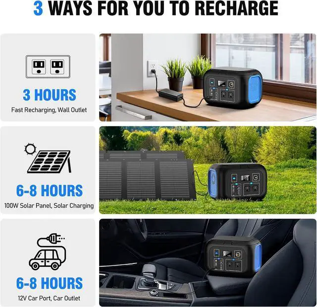 Alt view image 5 of 7 - Portable Power Station 600W Power Bank 296Wh Solar Generator Lithium Battery Portable Generator Fast Charging with LED Light Battery Pack 9 Outputs Power Supply for Home Camping Emergency Backup