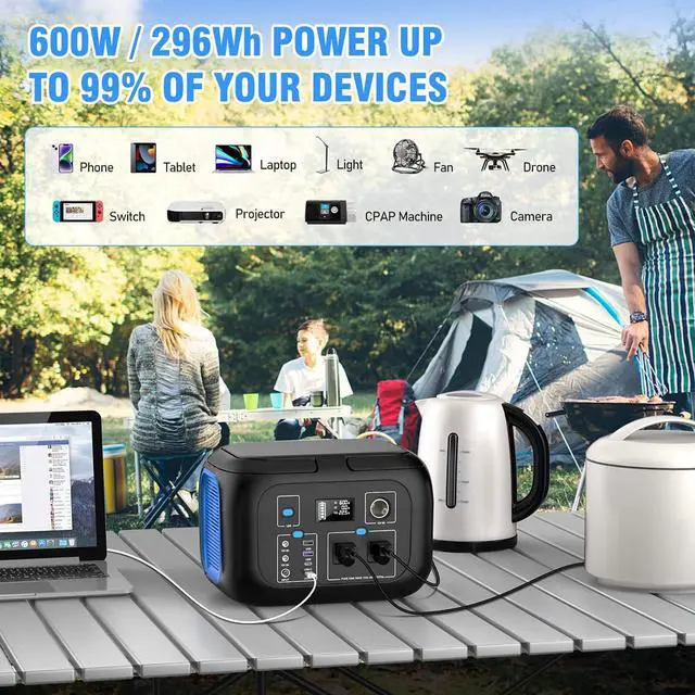 Alt view image 6 of 7 - Portable Power Station 600W Power Bank 296Wh Solar Generator Lithium Battery Portable Generator Fast Charging with LED Light Battery Pack 9 Outputs Power Supply for Home Camping Emergency Backup