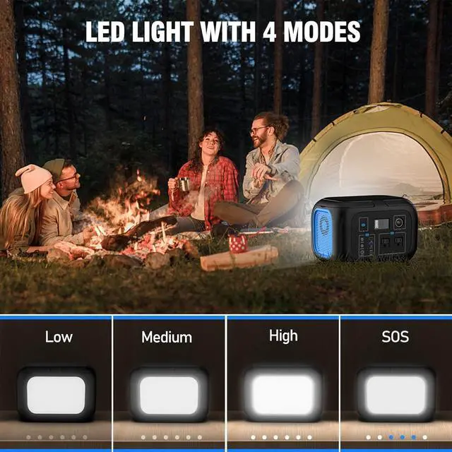 Alt view image 7 of 7 - Portable Power Station 600W Power Bank 296Wh Solar Generator Lithium Battery Portable Generator Fast Charging with LED Light Battery Pack 9 Outputs Power Supply for Home Camping Emergency Backup