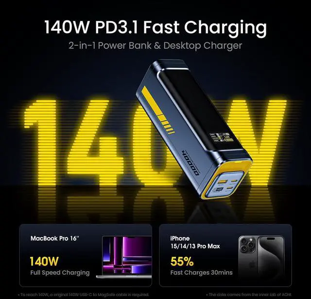 Alt view image 2 of 7 - 140W PD3.1 Laptop Power Bank 40000mAh Fast Charging Station, The Future Starship 2 in 1 Camping Large Portable Charger for MacBook Pro/Air, iPad Pro, iPhone 16 Pro Max,Galaxy,Steam Deck, Grey