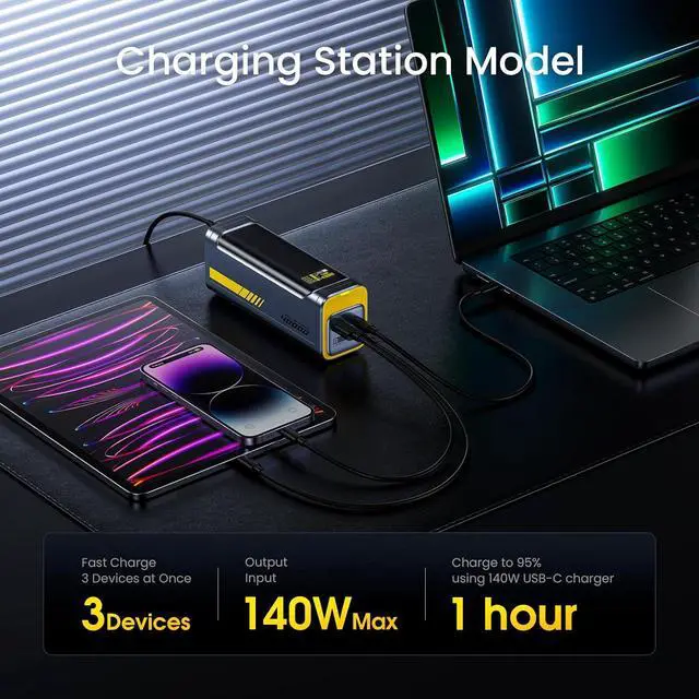 Alt view image 3 of 7 - 140W PD3.1 Laptop Power Bank 40000mAh Fast Charging Station, The Future Starship 2 in 1 Camping Large Portable Charger for MacBook Pro/Air, iPad Pro, iPhone 16 Pro Max,Galaxy,Steam Deck, Grey