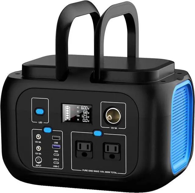 Alt view image 2 of 7 - Portable Power Station 600W Power Bank 296Wh Solar Generator Lithium Battery Portable Generator Fast Charging with LED Light Battery Pack 9 Outputs Power Supply for Home Camping Emergency Backup