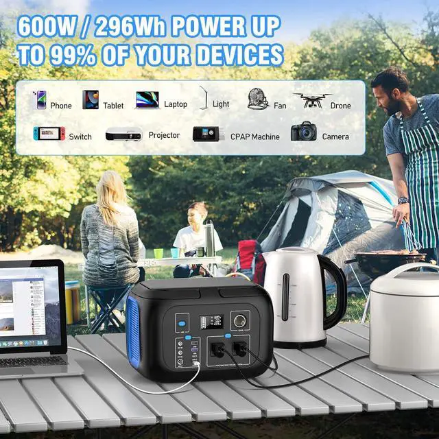 Alt view image 4 of 7 - Portable Power Station 600W Power Bank 296Wh Solar Generator Lithium Battery Portable Generator Fast Charging with LED Light Battery Pack 9 Outputs Power Supply for Home Camping Emergency Backup