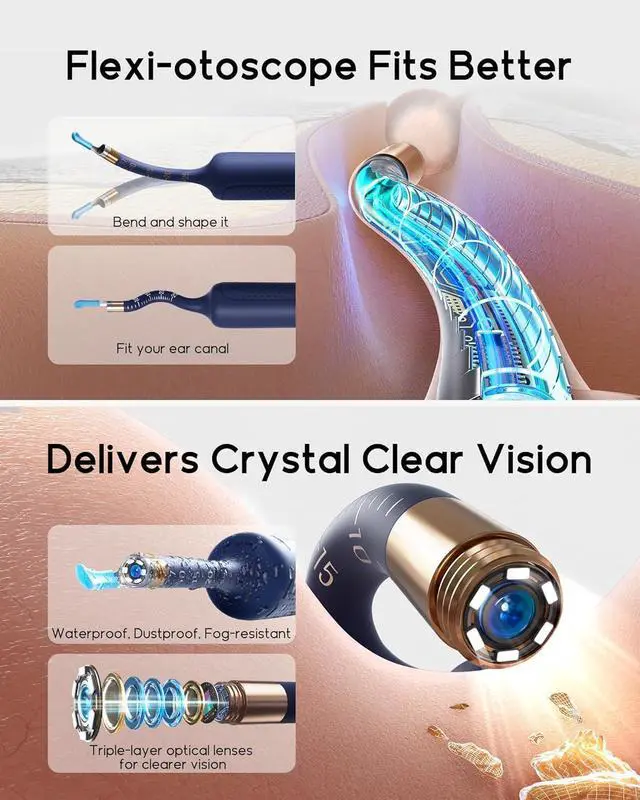 Alt view image 3 of 7 - Earsight Plus Ear Cleaning Camera Wax Removal Tool kit, Flexible Ear Scope Otoscope Camera Light, Visual Ear Picker Wireless Earwax Remover Tweezers for Adults & Kids