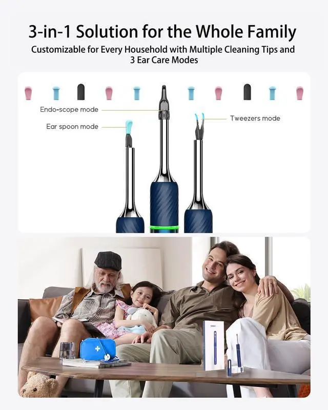 Alt view image 5 of 7 - Note5 Ear Wax Removal Tool Camera Tweezers, Ear Cleaner Scope Otoscope with Camera & Light, Wireless Earwax Remover Visual Ear Picker, Video Ear Cleaning Kit for iPhone,Android(Blue)