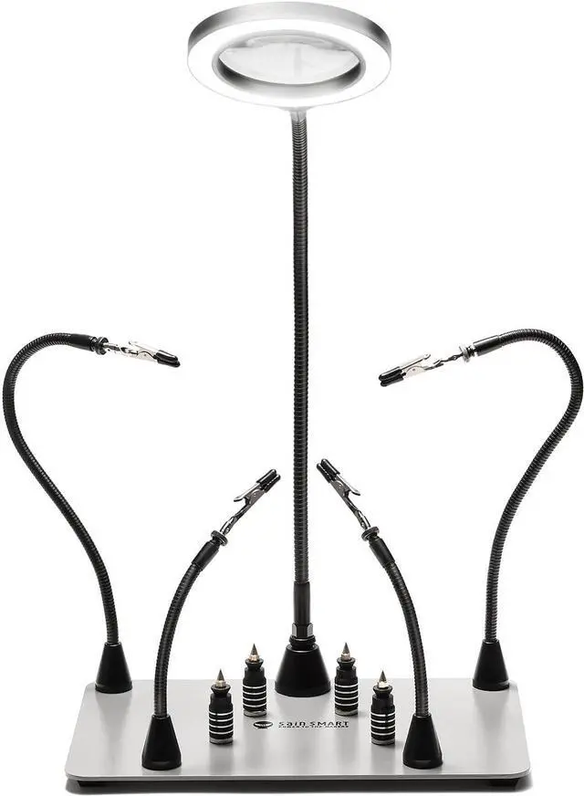 Alt view image 2 of 7 - Magnetic Helping Hands Soldering Station with an 11.1 x 7.1 Inch Larger Base, 5X LED Magnifying Lamp, 4 PCB Circuit Board Holder & 4 Flexible Magnetic Helping Hands