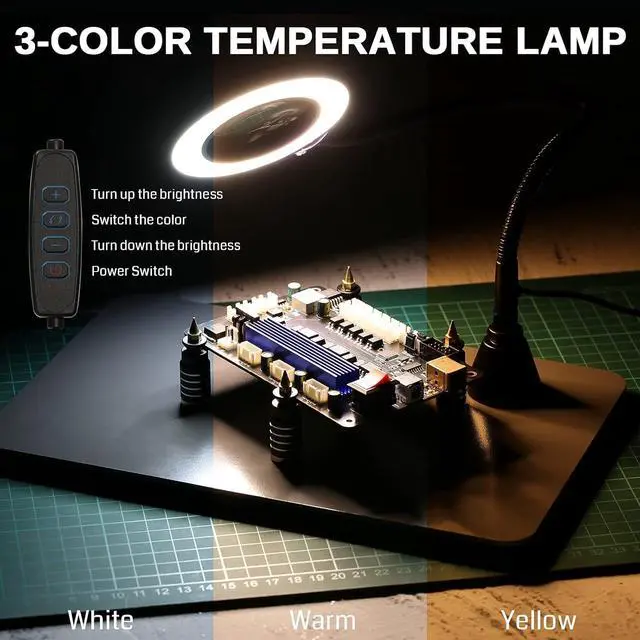 Alt view image 6 of 7 - Magnetic Helping Hands Soldering Station with an 11.1 x 7.1 Inch Larger Base, 5X LED Magnifying Lamp, 4 PCB Circuit Board Holder & 4 Flexible Magnetic Helping Hands