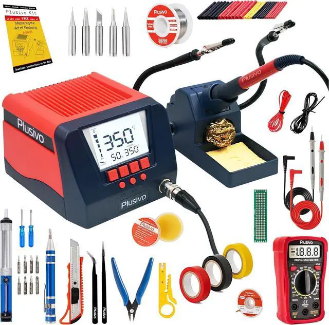 Main image of Soldering Iron and Rework Station Kit 90 W with Wide Digital Display, Helping Hands 5 pcs Interchangeable Tips, Solder Wire, Digital Multimeter °C/ºF Conversion, Standby/Sleep Mode Electronic Repair