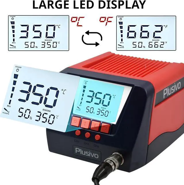 Alt view image 3 of 7 - Soldering Iron and Rework Station Kit 90 W with Wide Digital Display, Helping Hands 5 pcs Interchangeable Tips, Solder Wire, Digital Multimeter °C/ºF Conversion, Standby/Sleep Mode Electronic Repair
