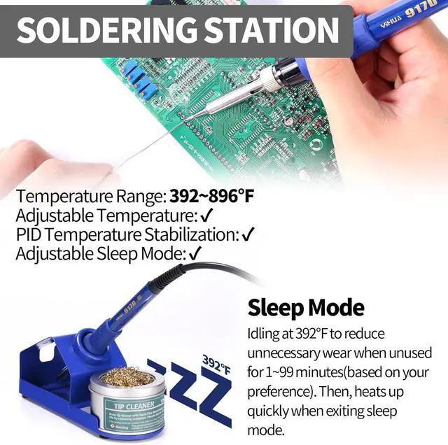 Alt view image 4 of 7 - 853D 2A USB SMD Hot Air Rework Soldering Iron Station, DC Power Supply 0-15V 0-2A with 5V USB Charging Port and 35 Volt DC Voltage Test Meter