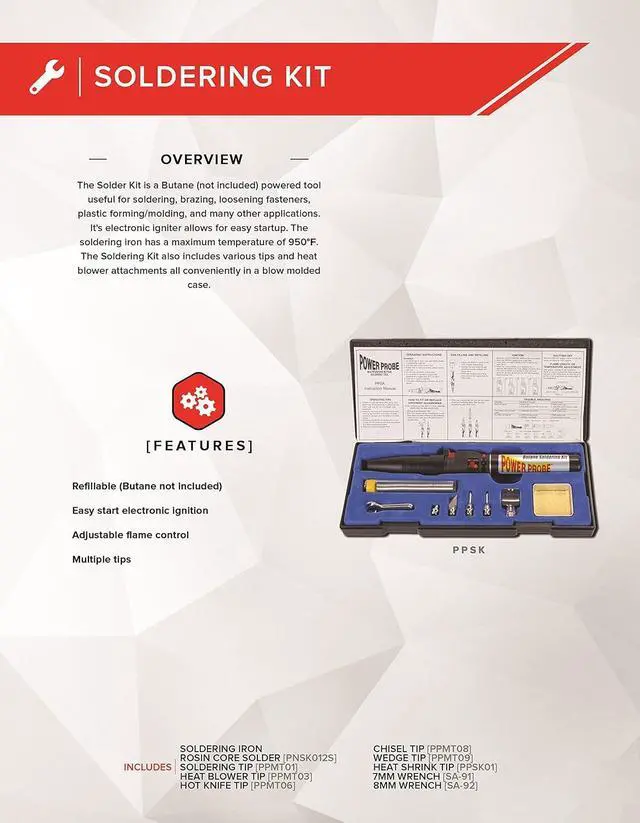 Alt view image 2 of 2 - Butane Soldering Kit (PPSK) [Automotive Diagnostic Car Test Tool, Easy Start Electronic Ignition, Adjustable Flame, with Multiple Tips, Black