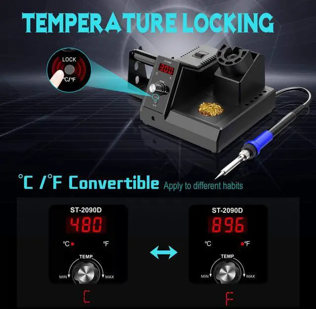 Alt view image 3 of 6 - 110V 80W Digital Soldering Iron Kit with Smart Temperature Control (176°F-896°F), Auto Standby Sleep Solder Station for School Lab, Hobby, Electronics (80W Black)