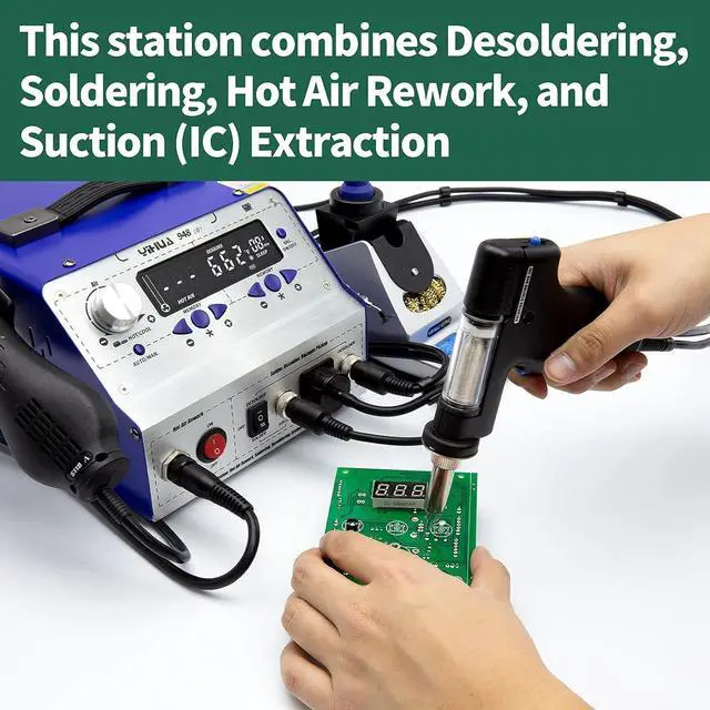 Alt view image 4 of 7 - 948-II 4 in 1 Hot Air Rework Soldering Iron and Desoldering Suction Tin Gun Station with Suction Pick Up Pen °F /°C
