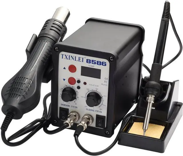 Alt view image 2 of 7 - 8586 110V Solder Station, 2 in 1 Digital Display SMD Hot Air Rework Station and Soldering Iron, 12pcs Different Soldering Tips, Tweezers,Desoldering Pump,700W 480